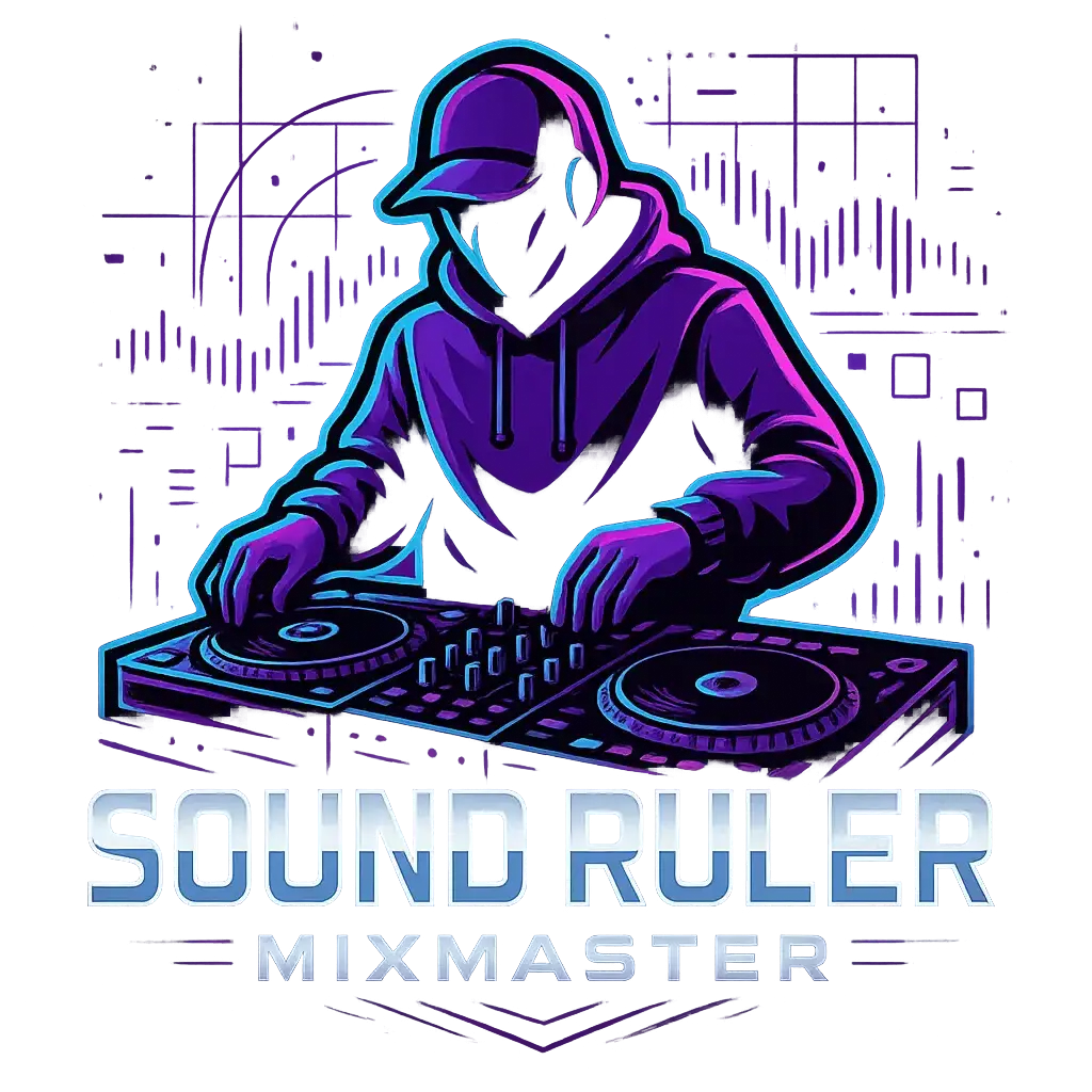 Bold DJ Logo template with vibrant colors and turntables