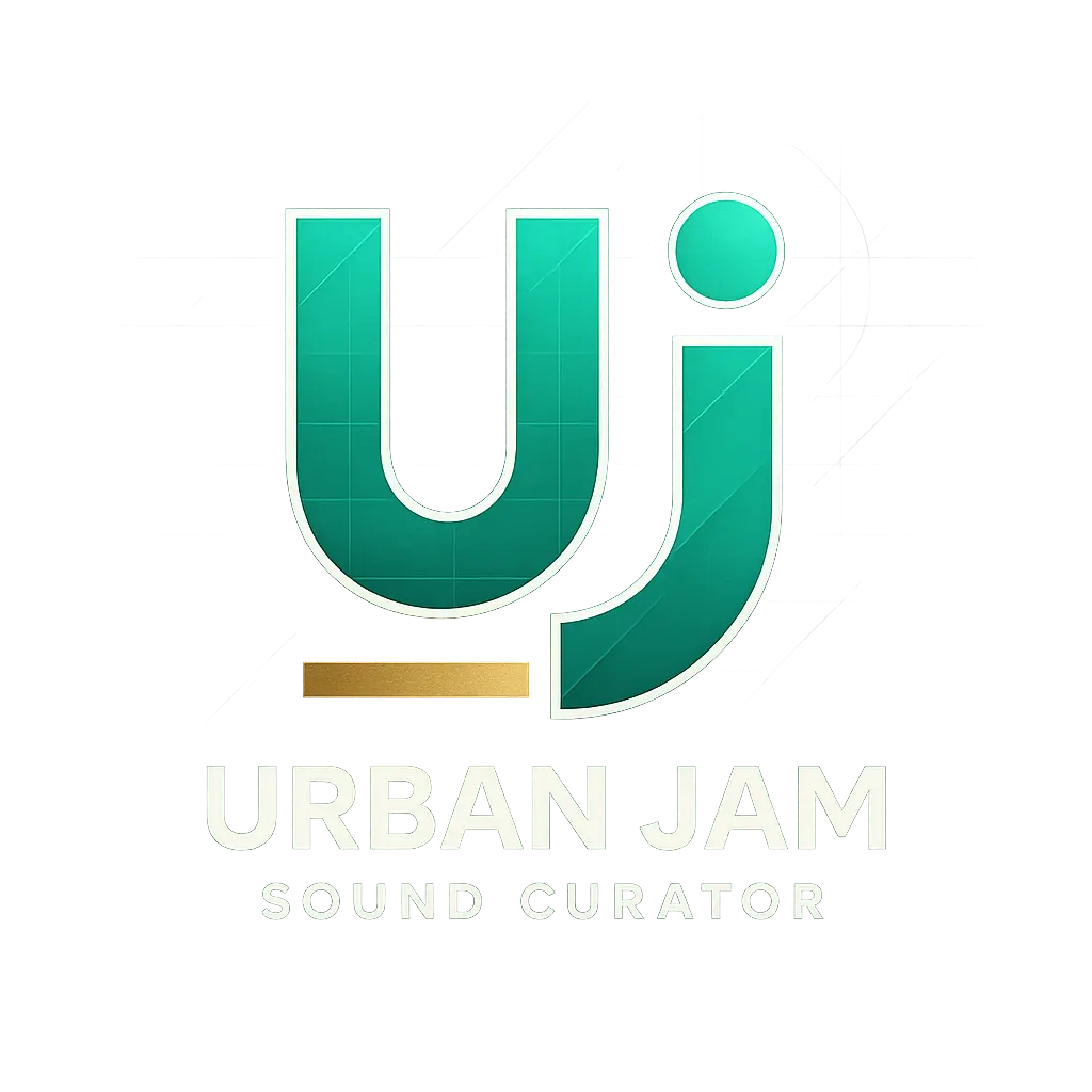 Modern teal and white DJ Logo template with 'UJ' monogram