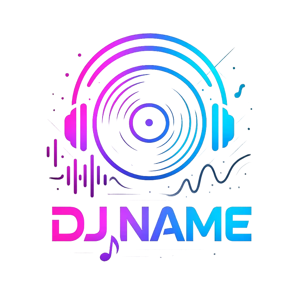DJ Logo template with neon gradient and vinyl record design