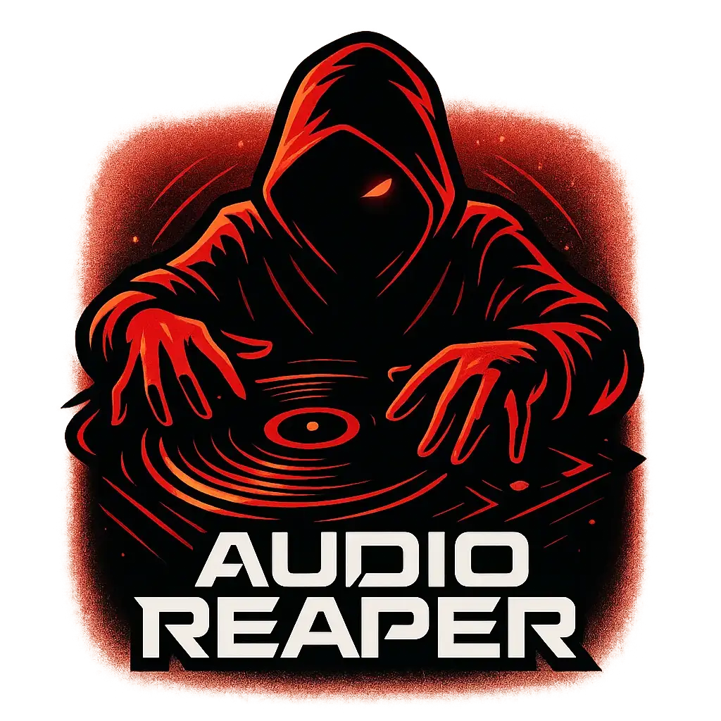 Edgy DJ Logo template with hooded figure and turntable