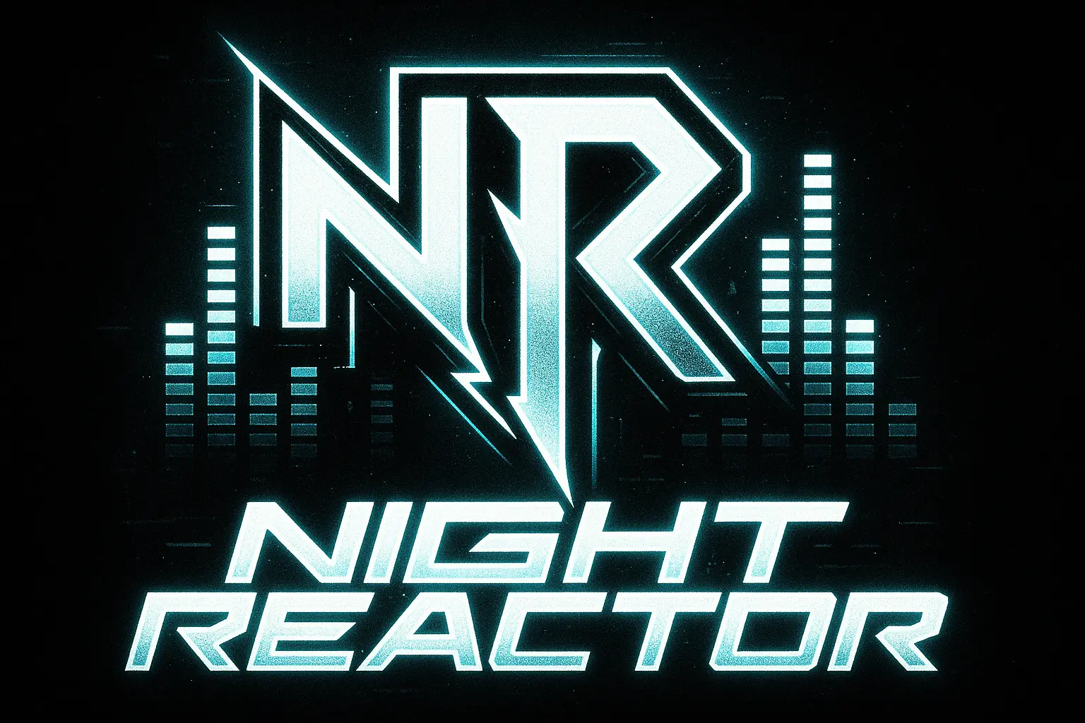 DJ Logo template with neon gradient headphones and sound waves