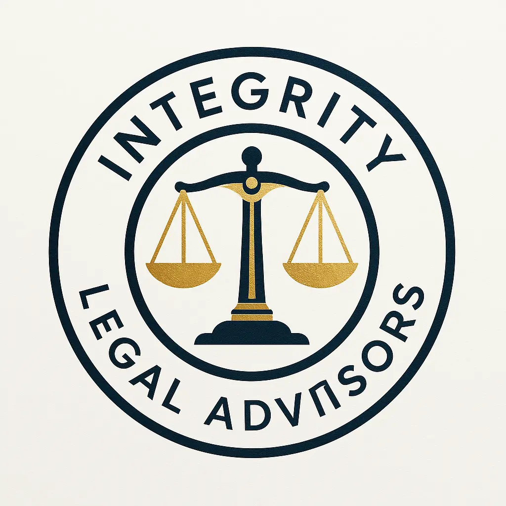 Attorney / Law Logo template with scales of justice, navy blue and gold design
