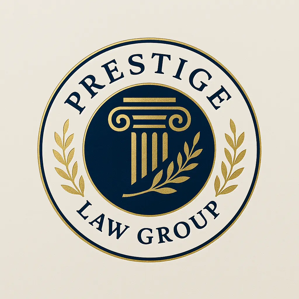 Attorney / Law Logo template with navy blue pillar and laurel