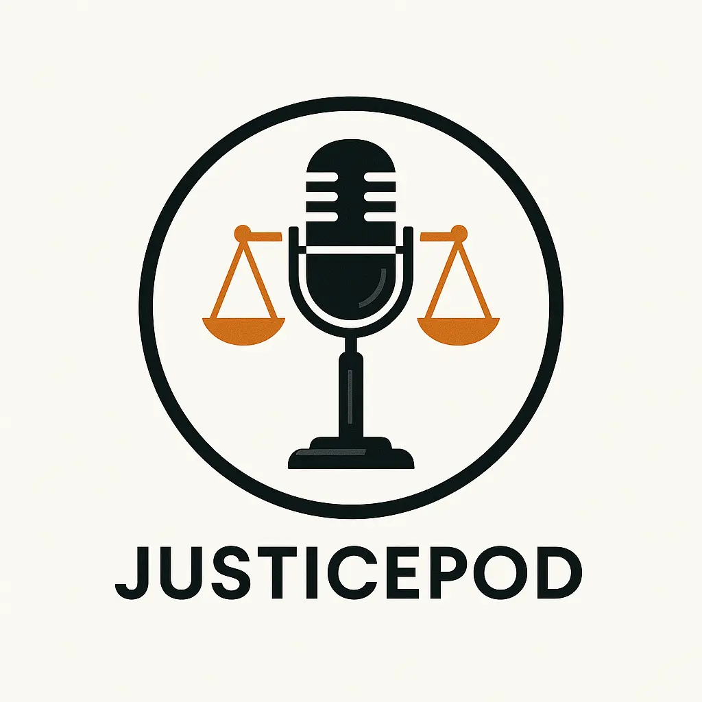 Attorney / Law Logo template with microphone and scales of justice