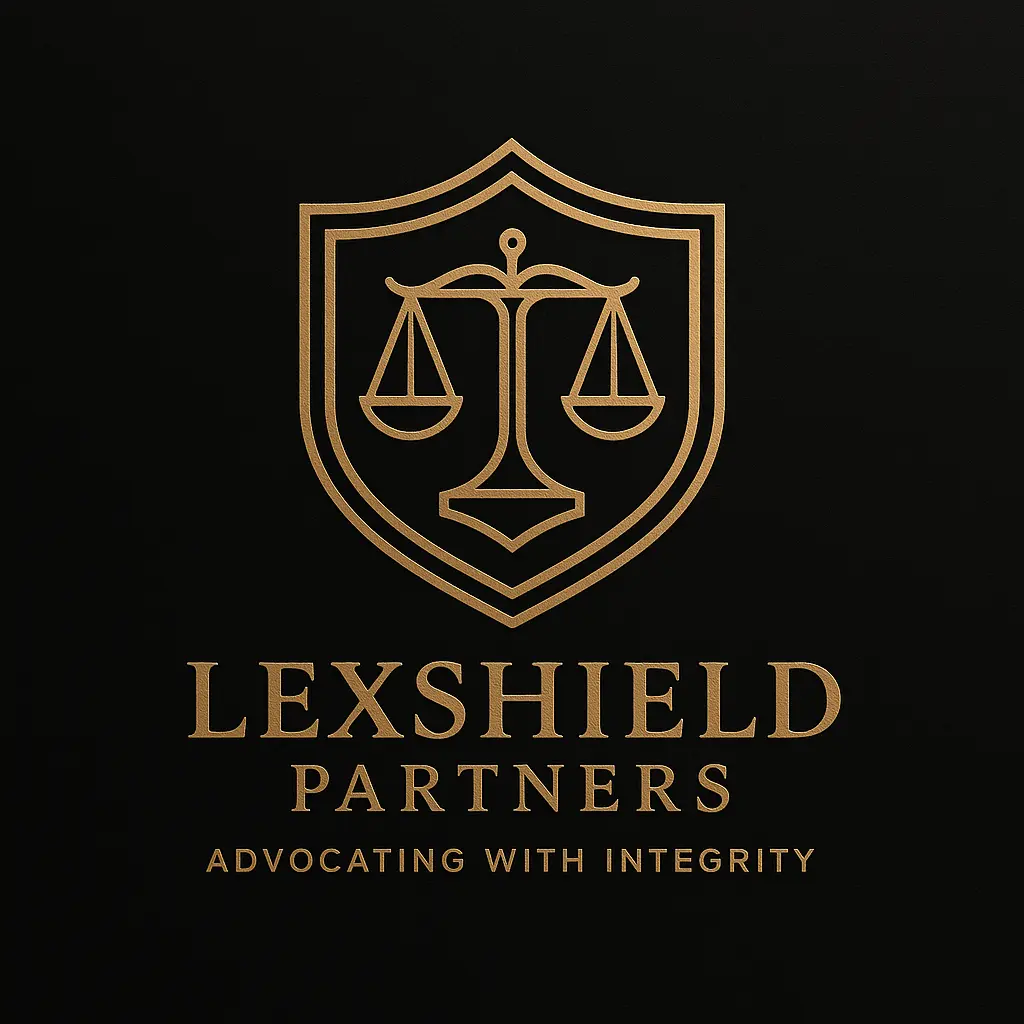 Attorney / Law Logo template with gold shield and justice scales