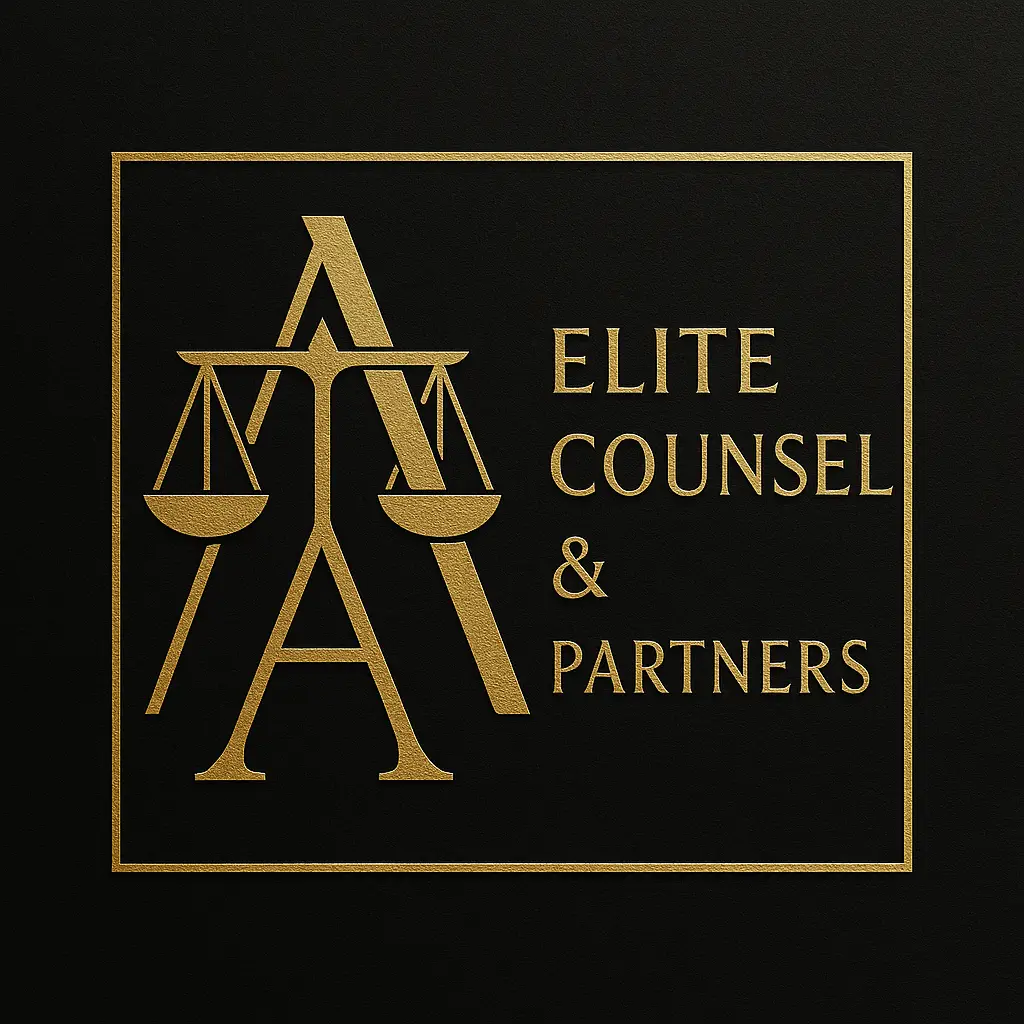 Attorney / Law Logo template with gold 'A' and scales of justice.