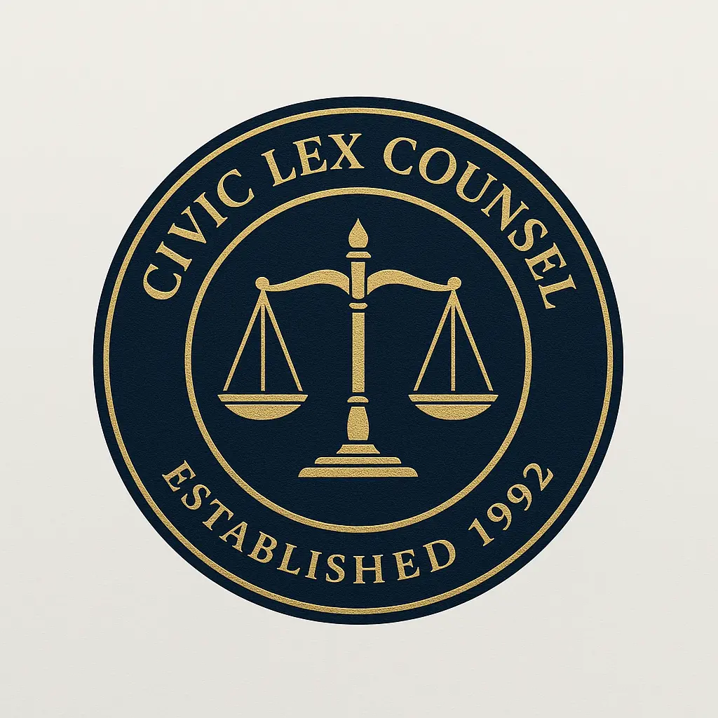 Classic circular Attorney / Law Logo template with gold scales