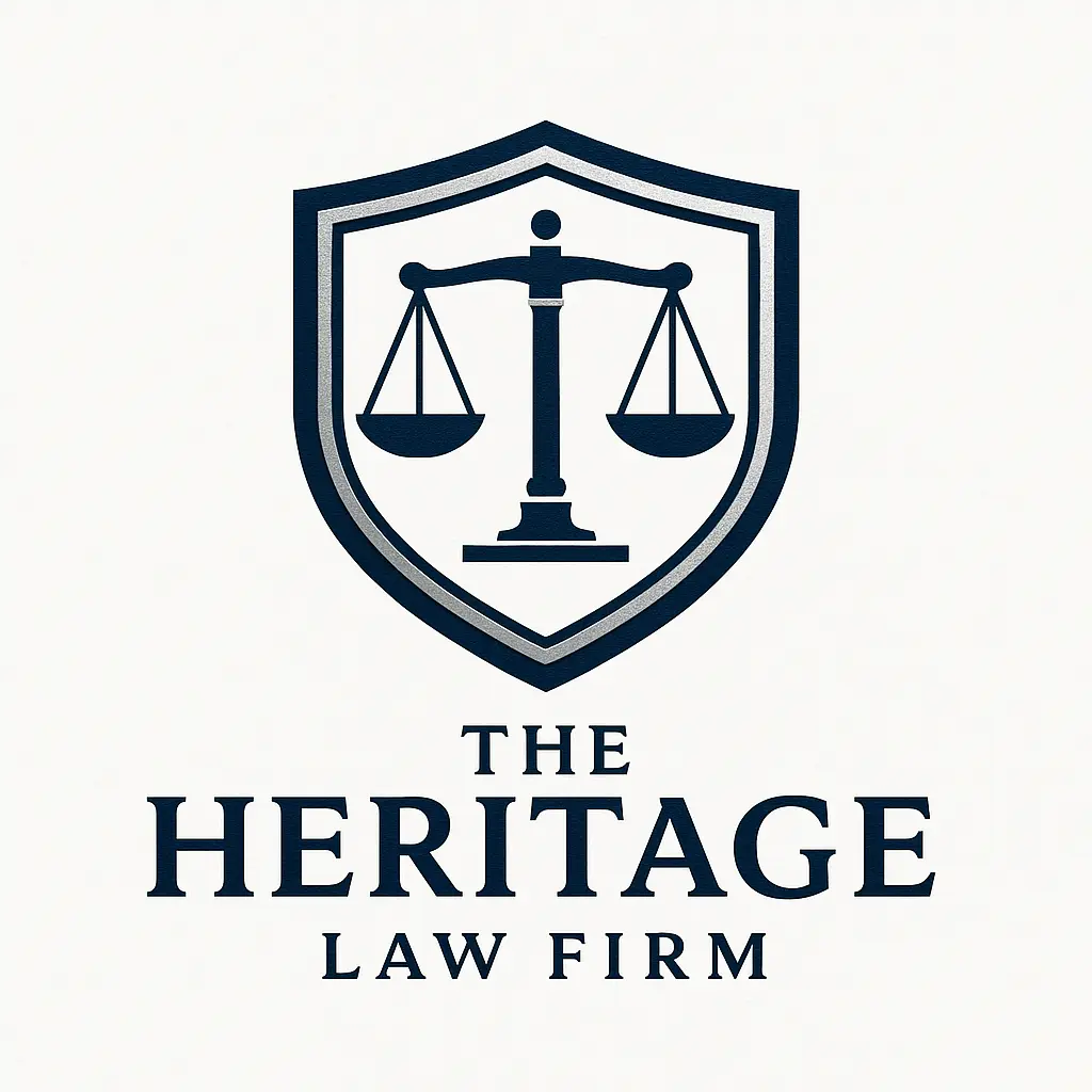 Attorney / Law Logo template with shield, scales of justice, navy blue and silver colors
