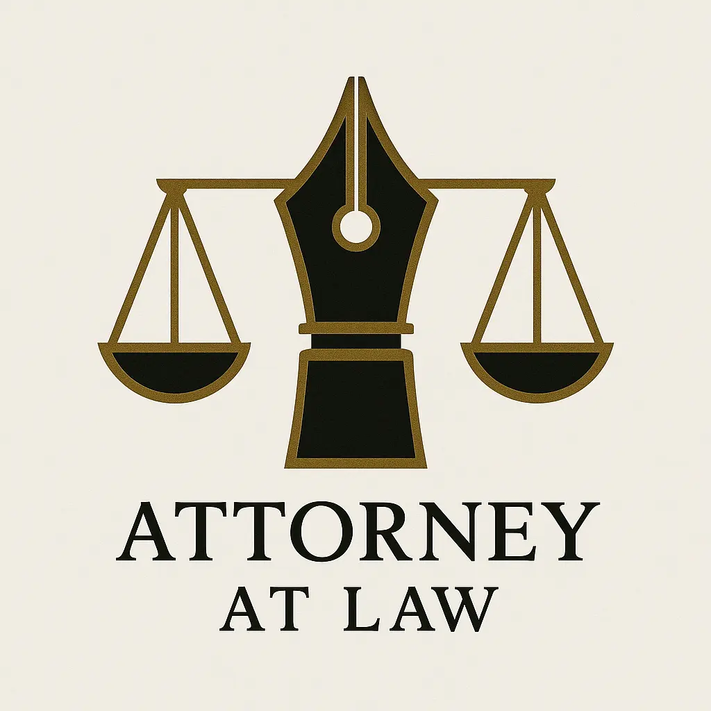 Attorney / Law Logo template with scales of justice and pen nib design