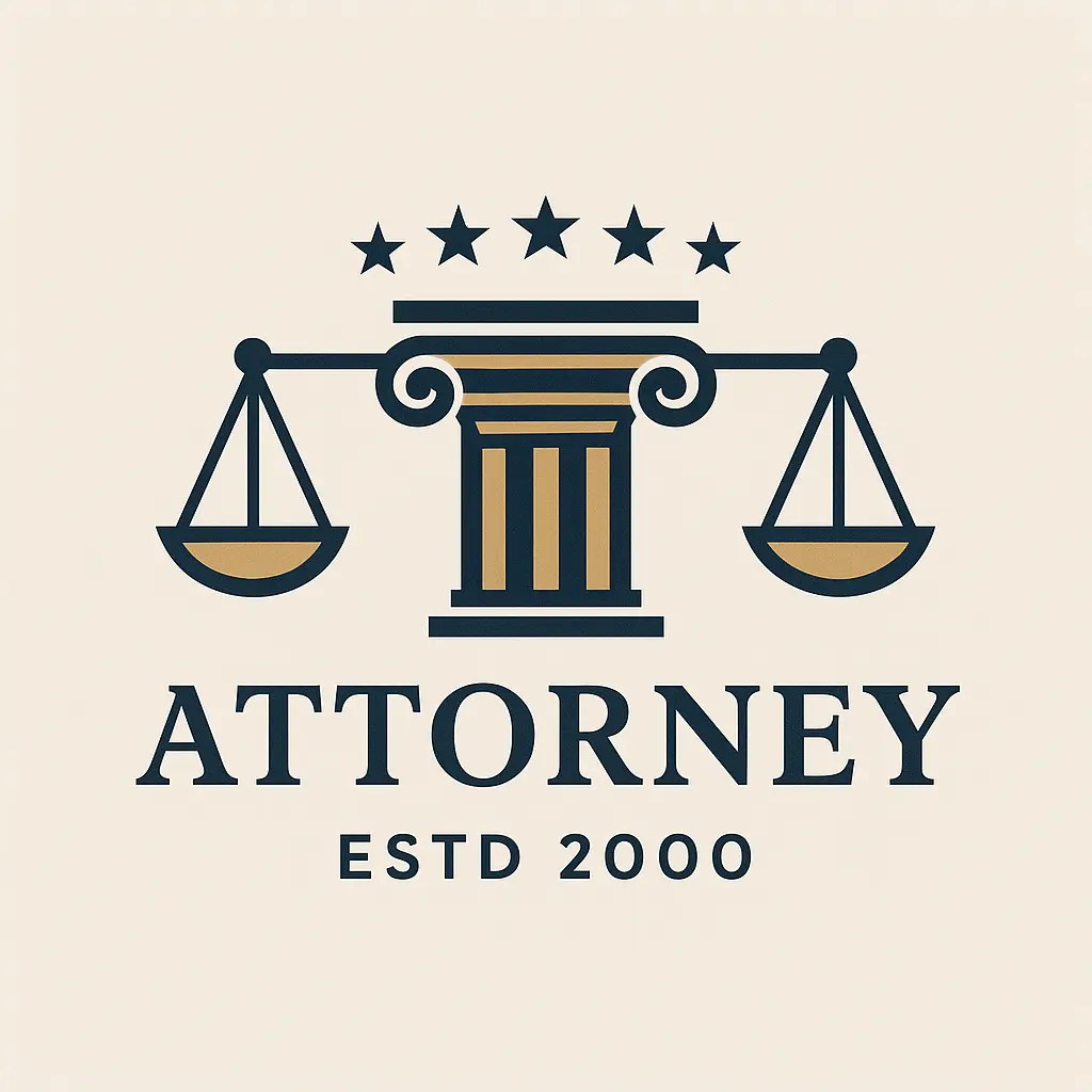 Attorney / Law Logo template with pillar, scales of justice, and stars