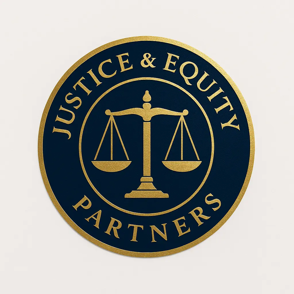 Attorney / Law Logo template with scales of justice and navy blue and gold color scheme