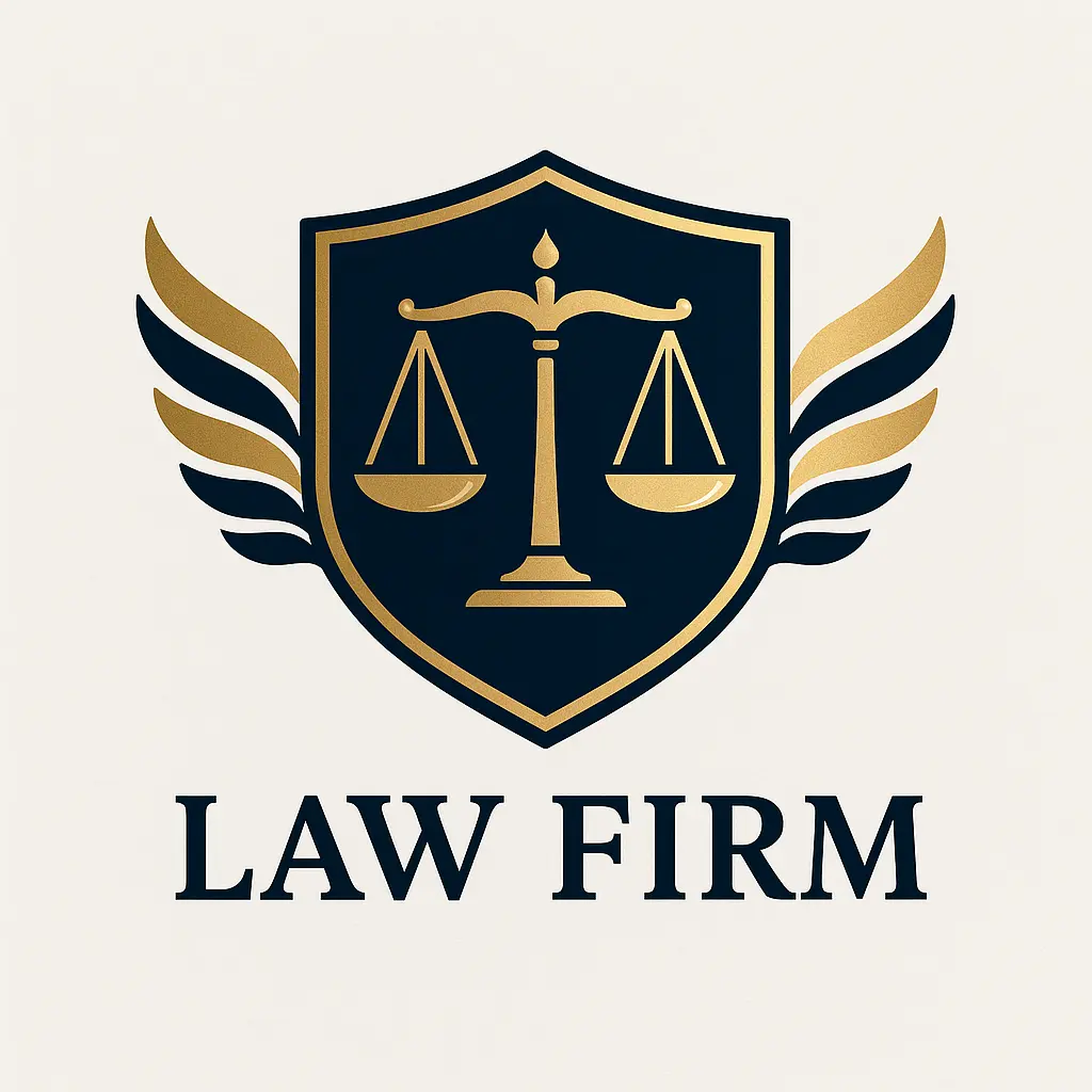 Attorney / Law Logo template featuring a shield, scales of justice, and wings