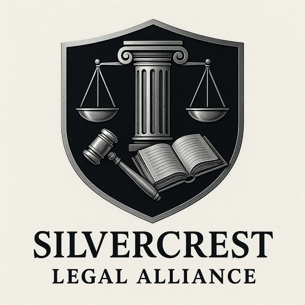 Silver and black Attorney / Law Logo template with shield, scales, and book