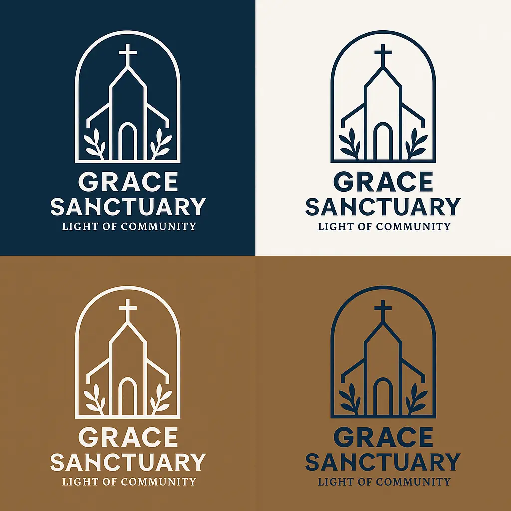 Minimalist Church Logo template with cross and leaf design