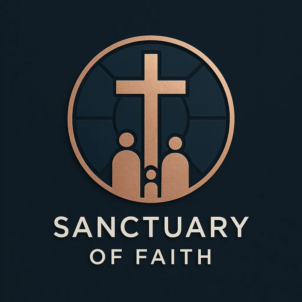 Church Logo template with cross, clock, and figures