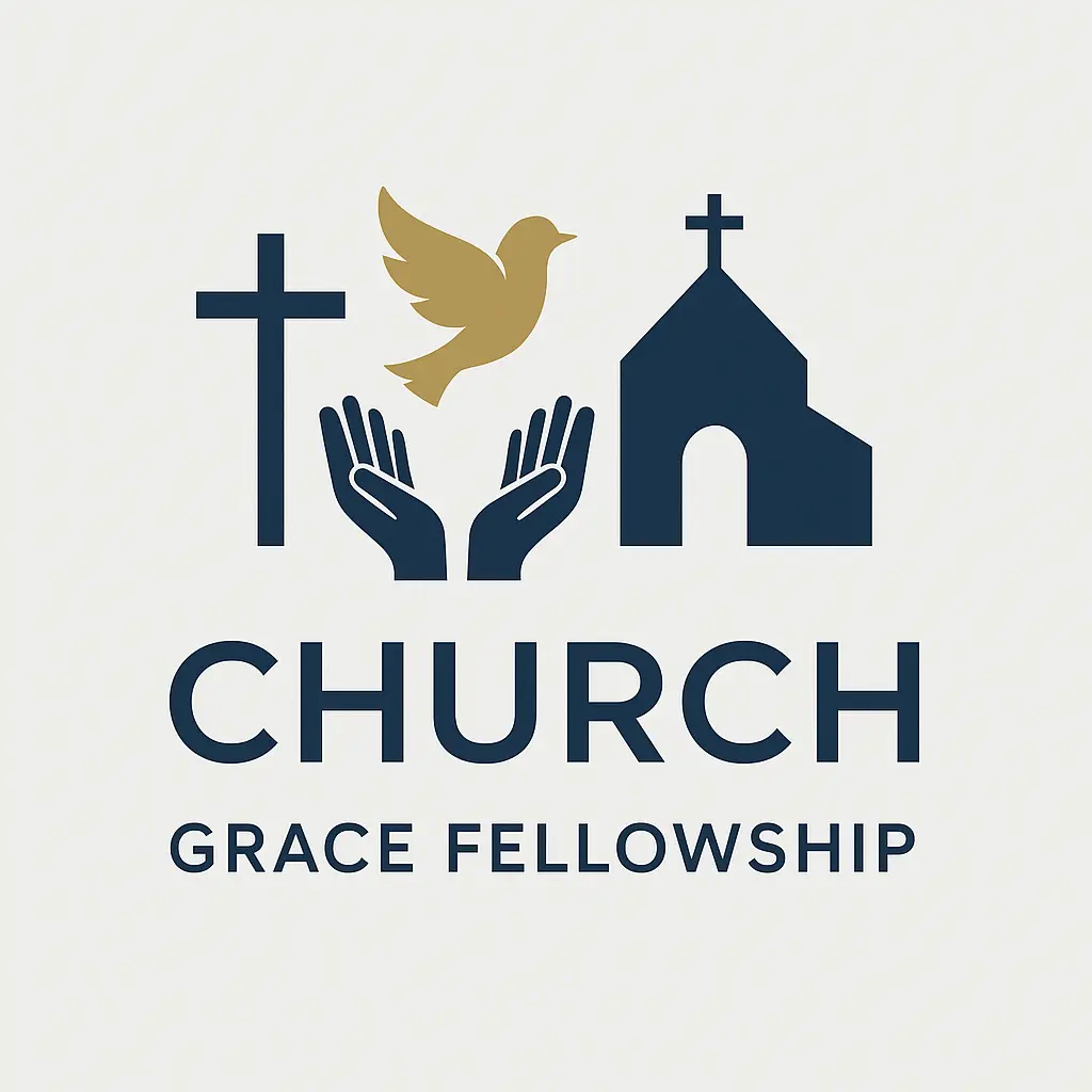 Church Logo template with cross, dove, hands, and church building