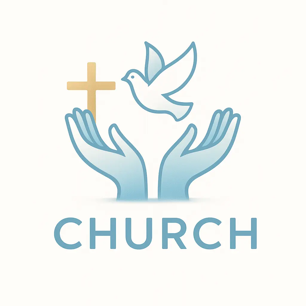 Church Logo template with cross, open hands, and dove