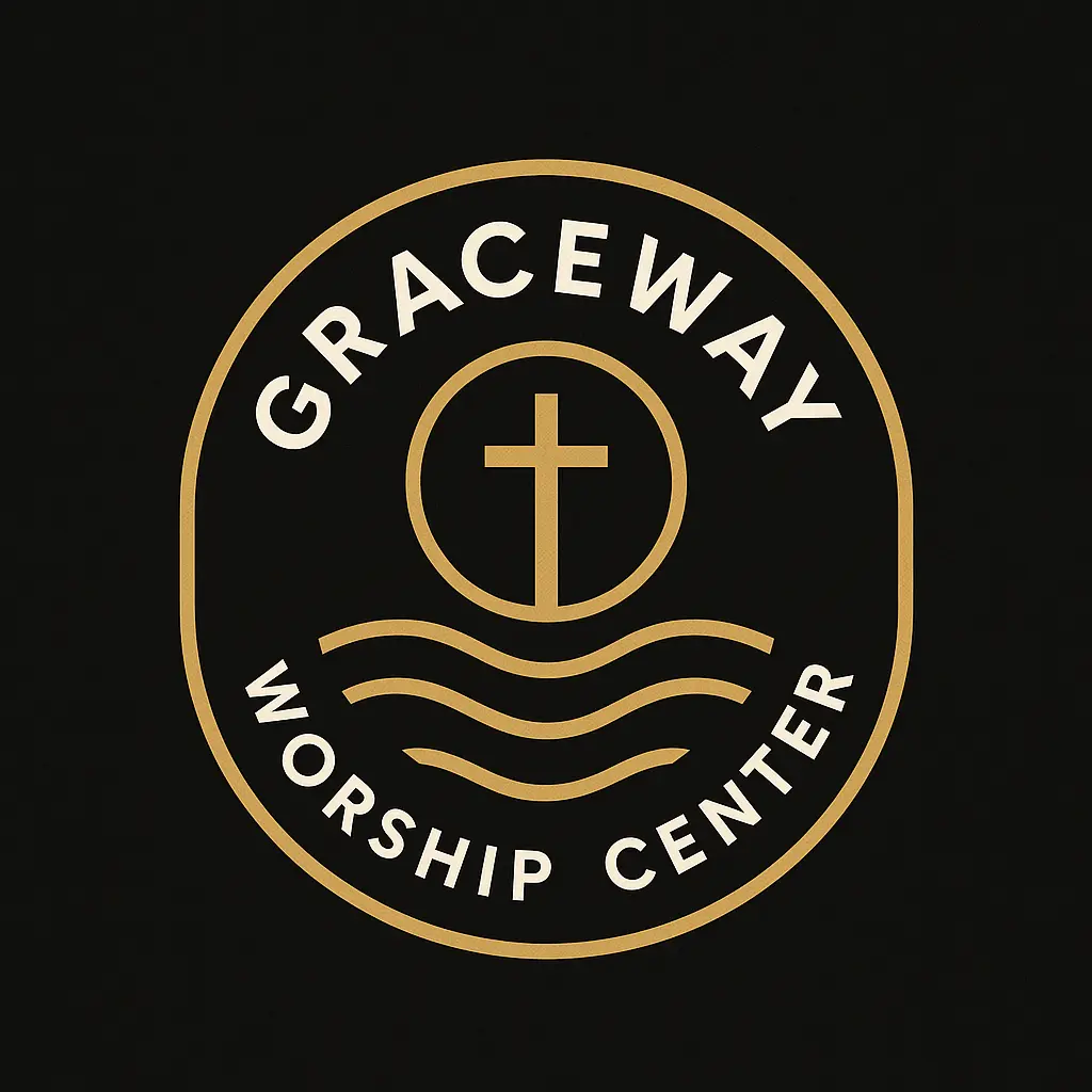 Minimalist Church Logo template with gold cross and wave