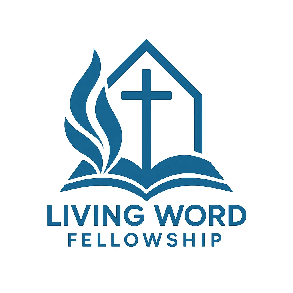Minimalist blue Church Logo template with cross and Bible