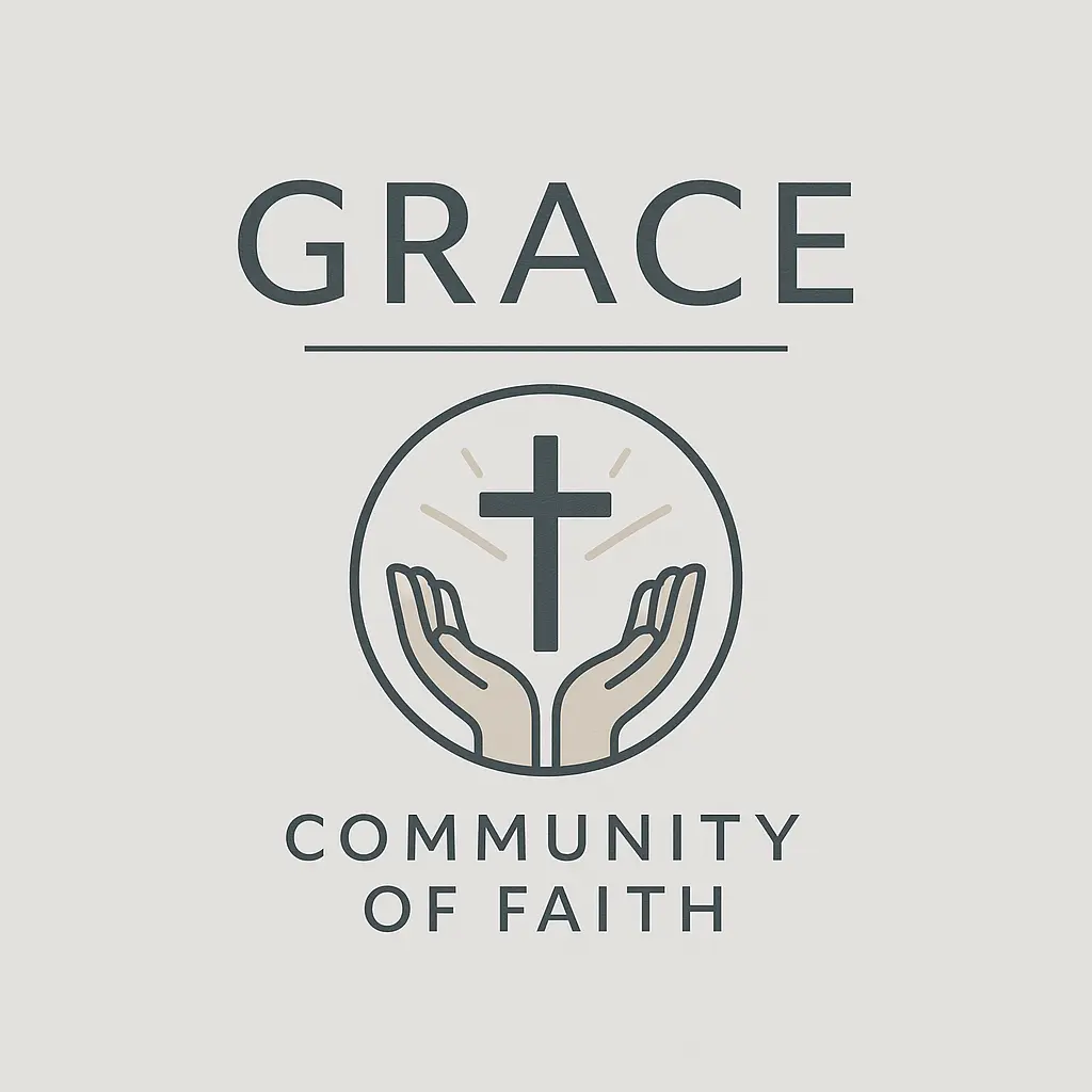 Church Logo template with cross, open hands, and rays