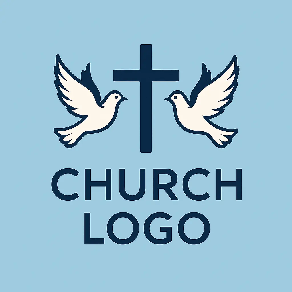 Church Logo template with cross and flying doves