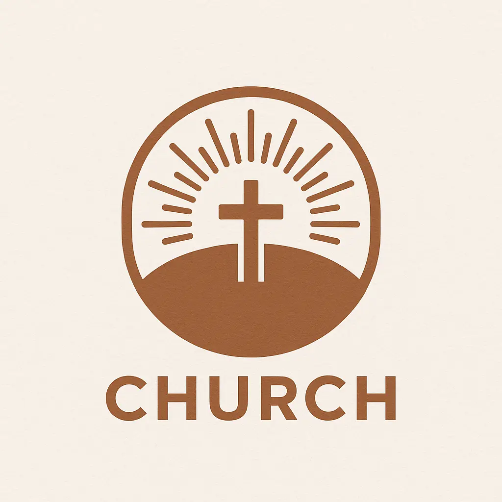 Church Logo template with cross, sun rays, and modern typography