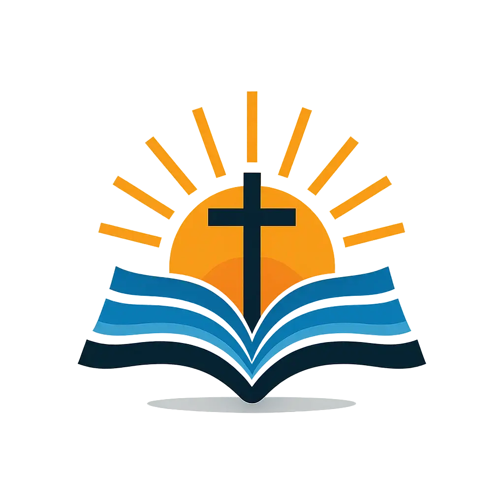 Church Logo template with cross, Bible, and sunrise