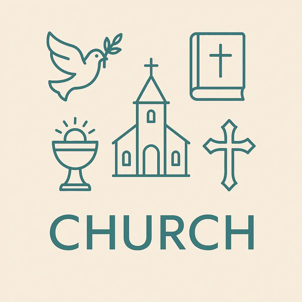 Minimalist Church Logo template with dove, Bible, and cross