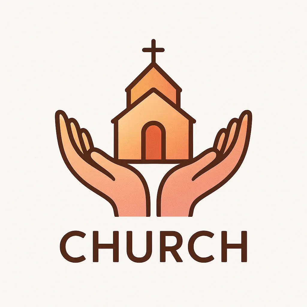 Church Logo template with cross, church, and open hands