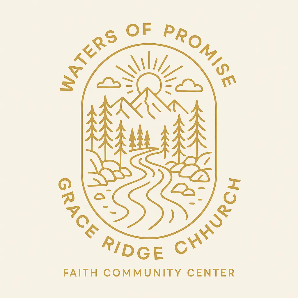 Minimalist Church Logo template with river, mountains, and sun