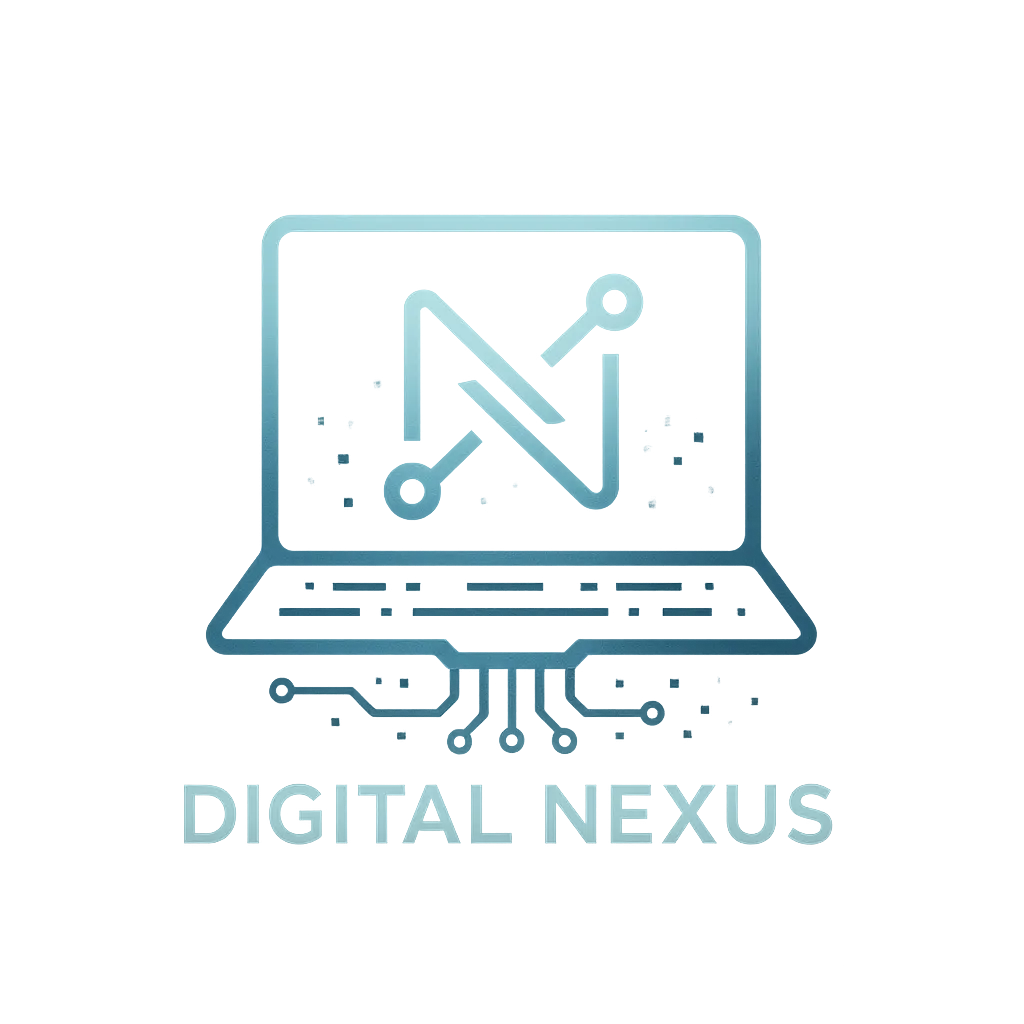 Futuristic computer logo template with abstract tech symbol
