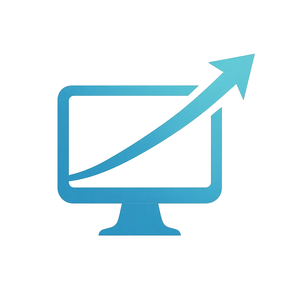 Computer Logo template with tilted monitor and dynamic arrow