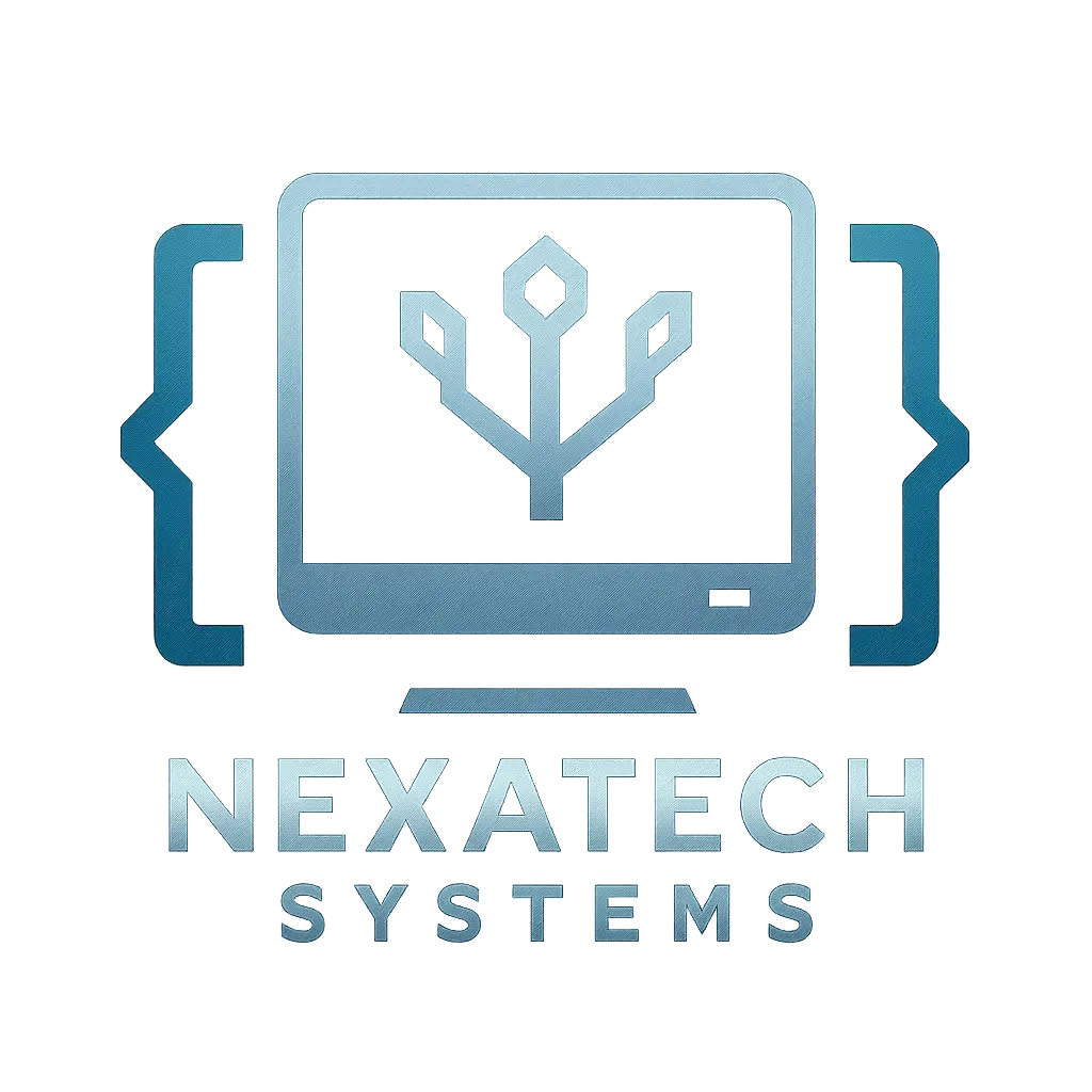 Computer Logo template with futuristic monitor and teal brackets