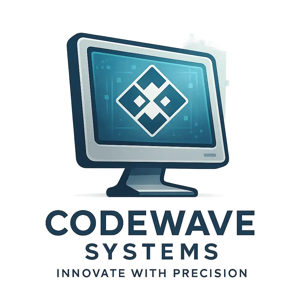 Computer Logo template with pixel-style monitor and tech text