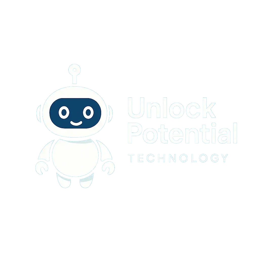 Computer Logo template featuring a friendly robot and tech brand name
