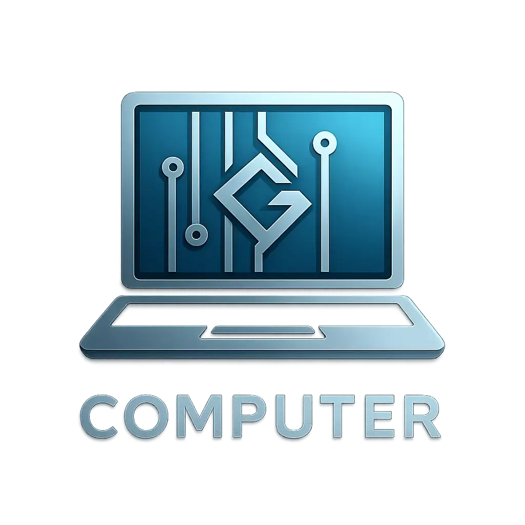 Sleek Computer Logo template with abstract laptop and glowing circuit lines