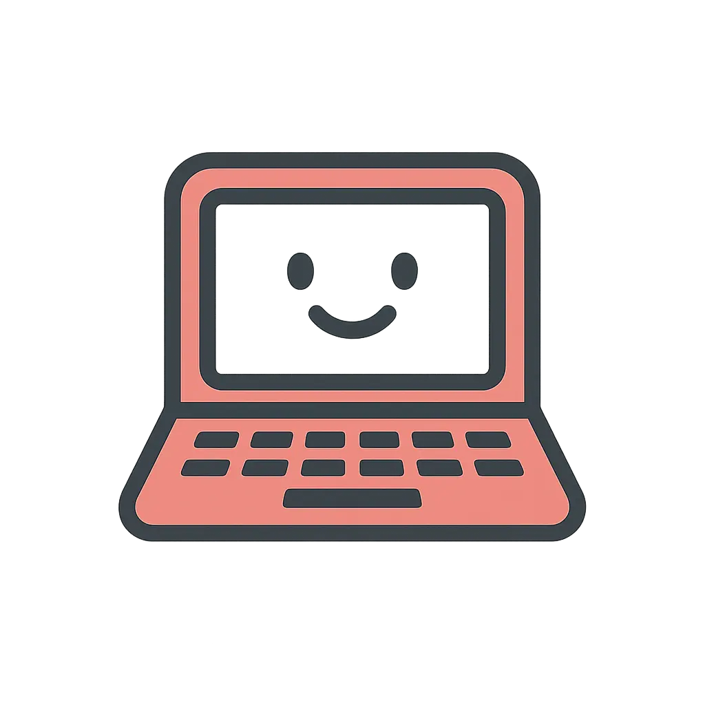 Minimalist Computer Logo template with smiling laptop