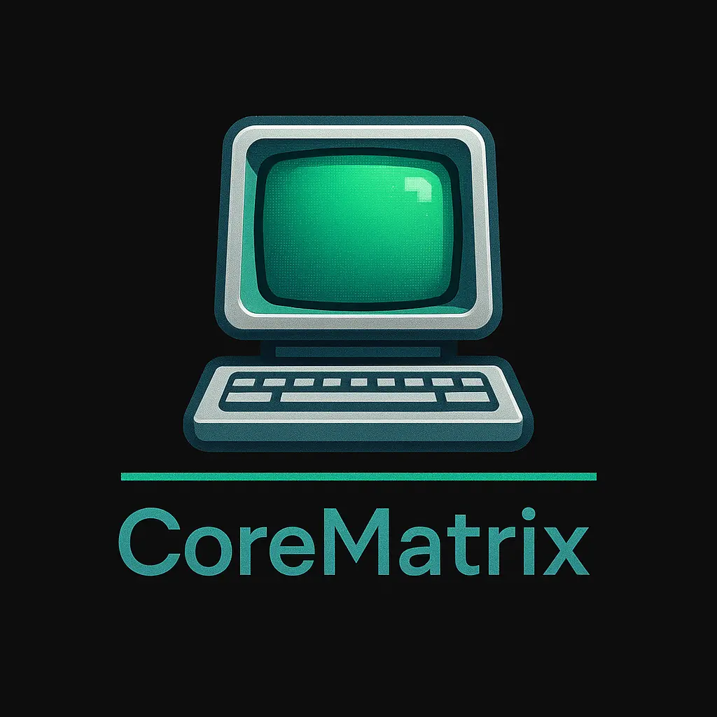 Flat vintage-style Computer Logo template with neon tech vibe