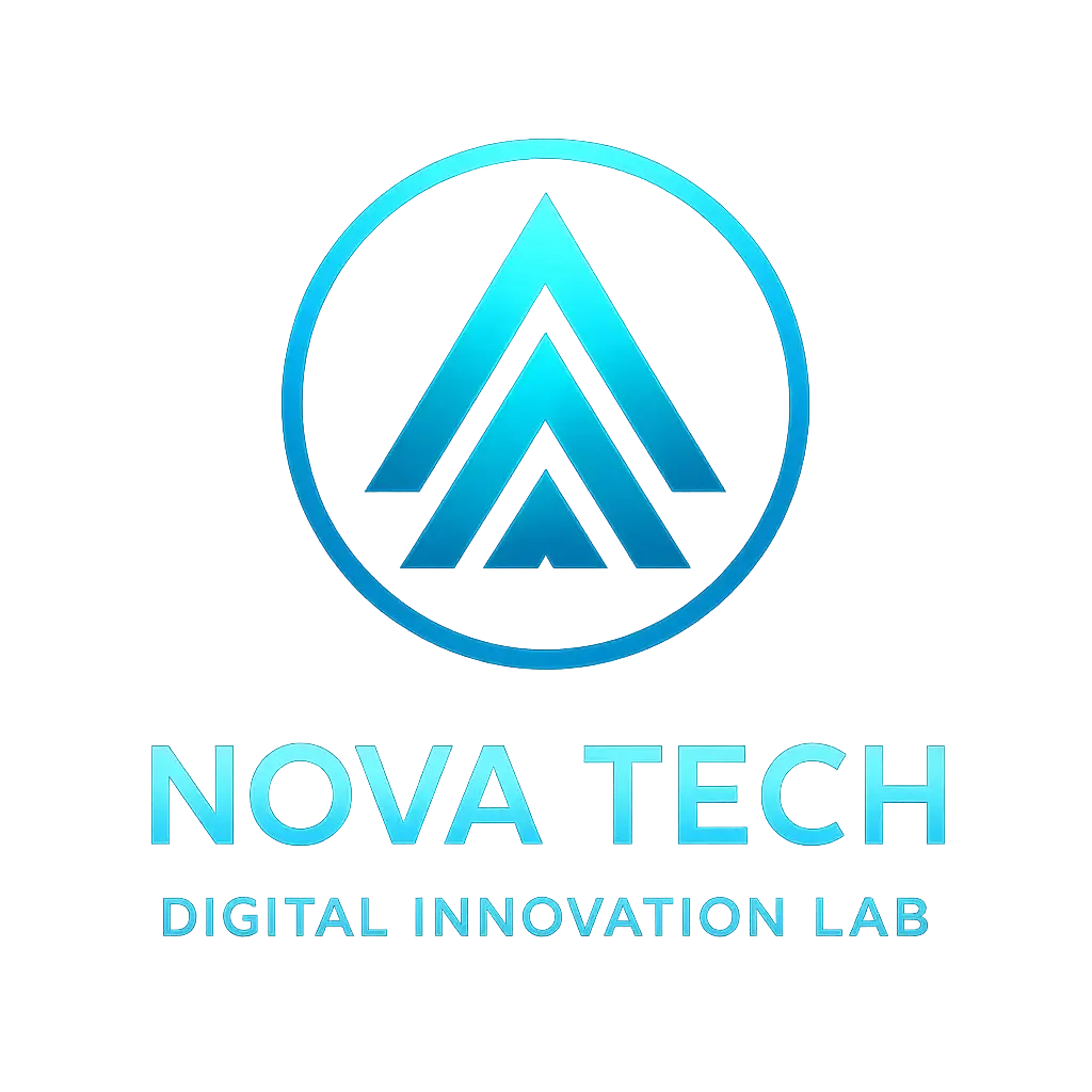 Computer Logo template with blue tech monogram and circle