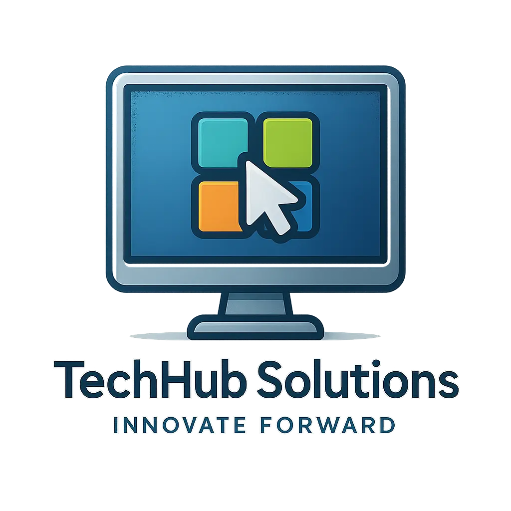 Stylized TechHub Solutions Computer Logo template.