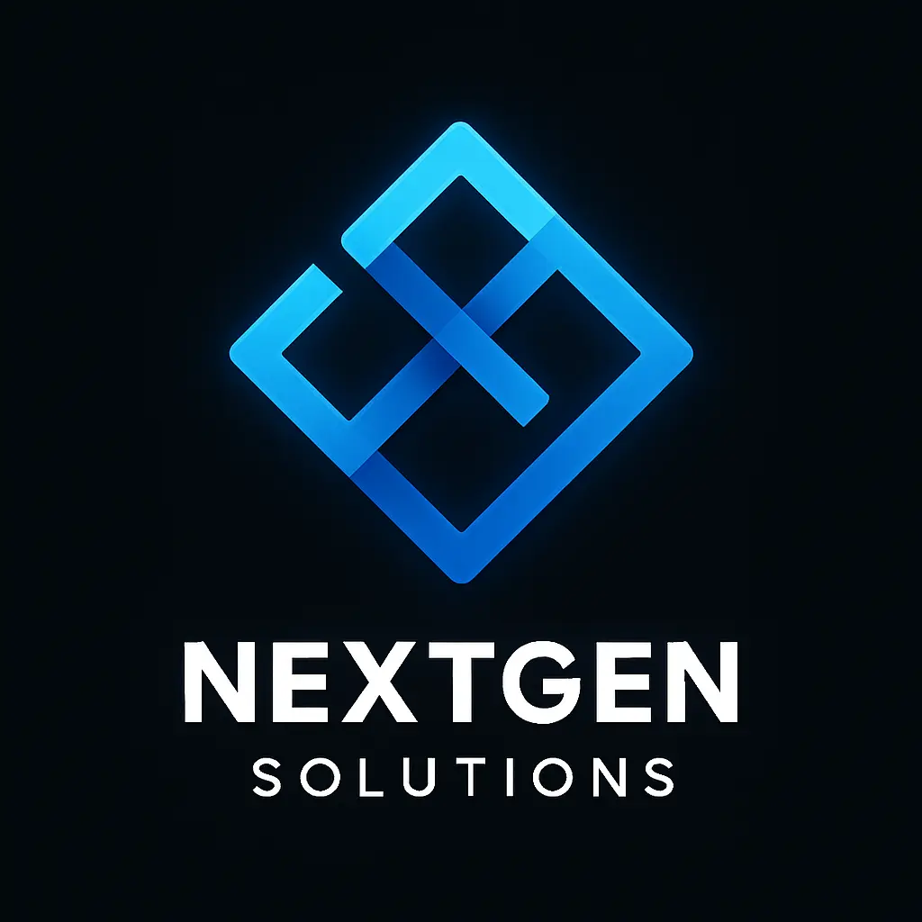Modern blue geometric Computer Logo template with abstract symbol and clean typography