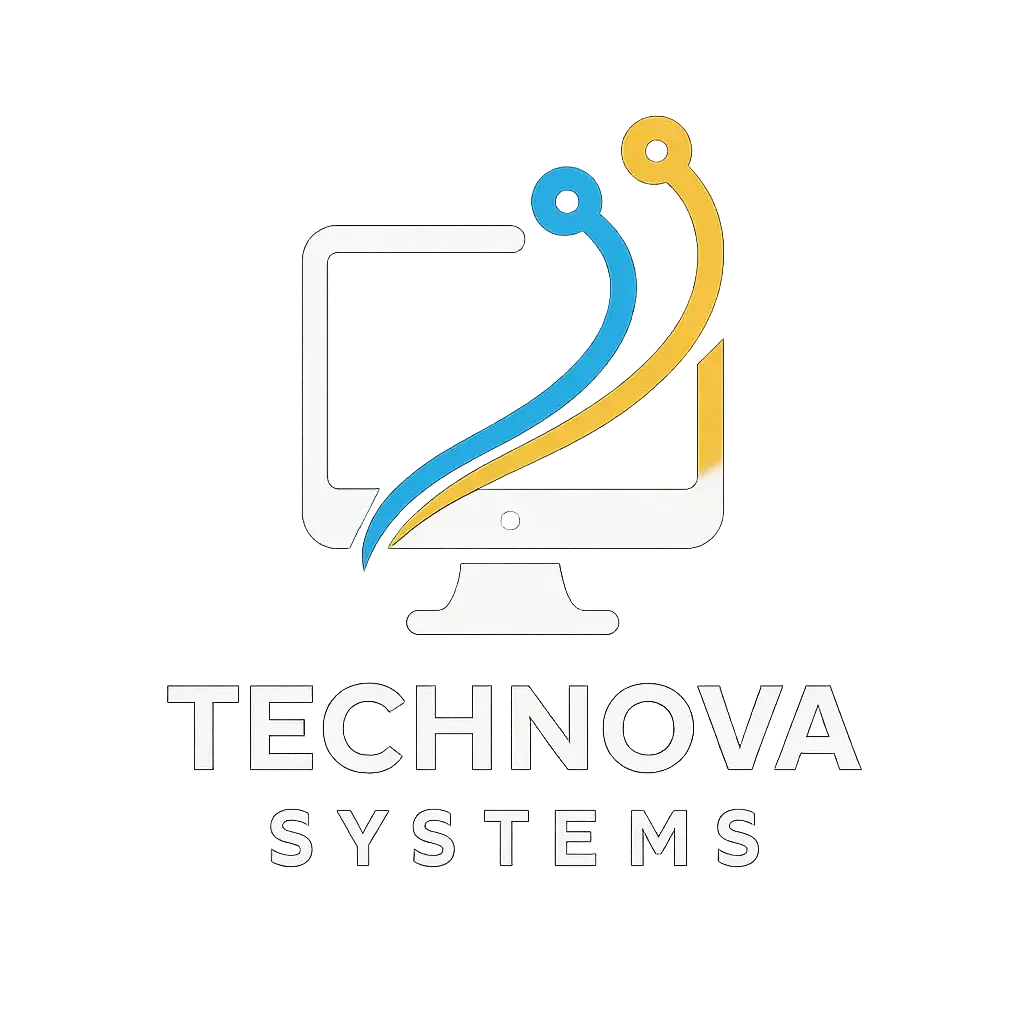 Modern Computer Logo template with monitor and circuit arcs