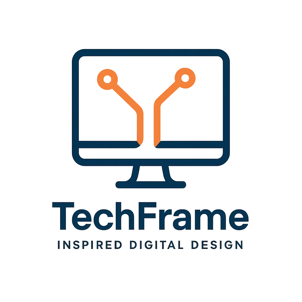 Minimalist Computer Logo template with circuit-style screen design