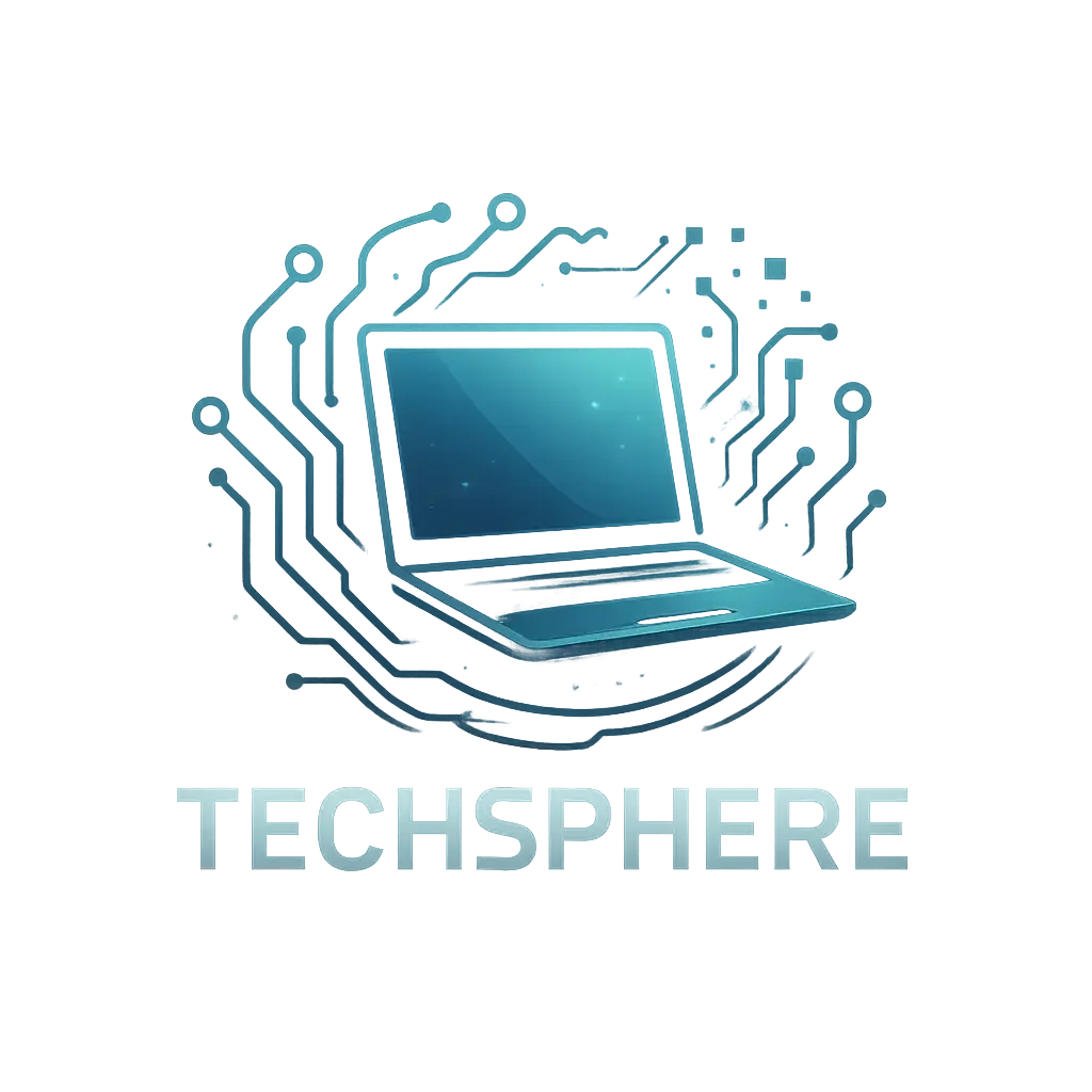 Computer Logo template with sleek laptop and abstract digital motifs