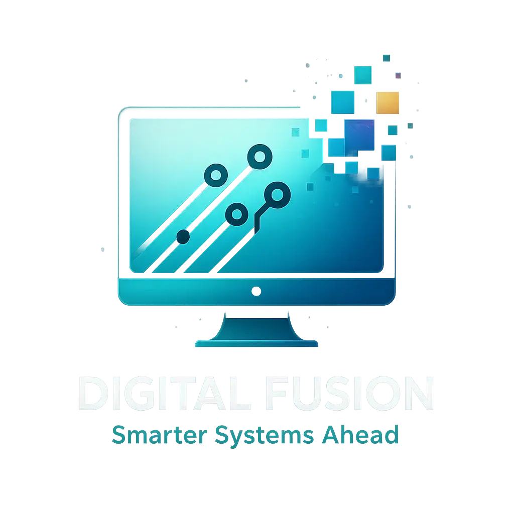 Futuristic Computer Logo template with pixel and circuit motifs