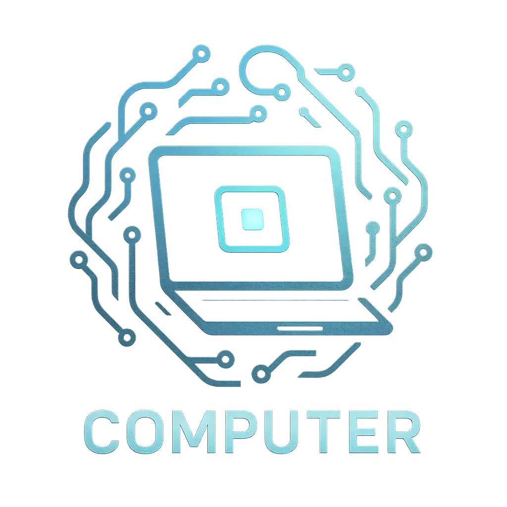 Computer Logo template with futuristic laptop and digital circuit