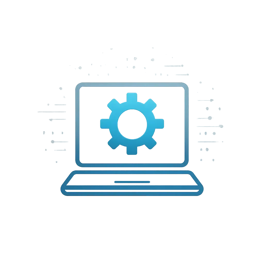 Computer Logo template featuring a futuristic laptop with digital gear symbol