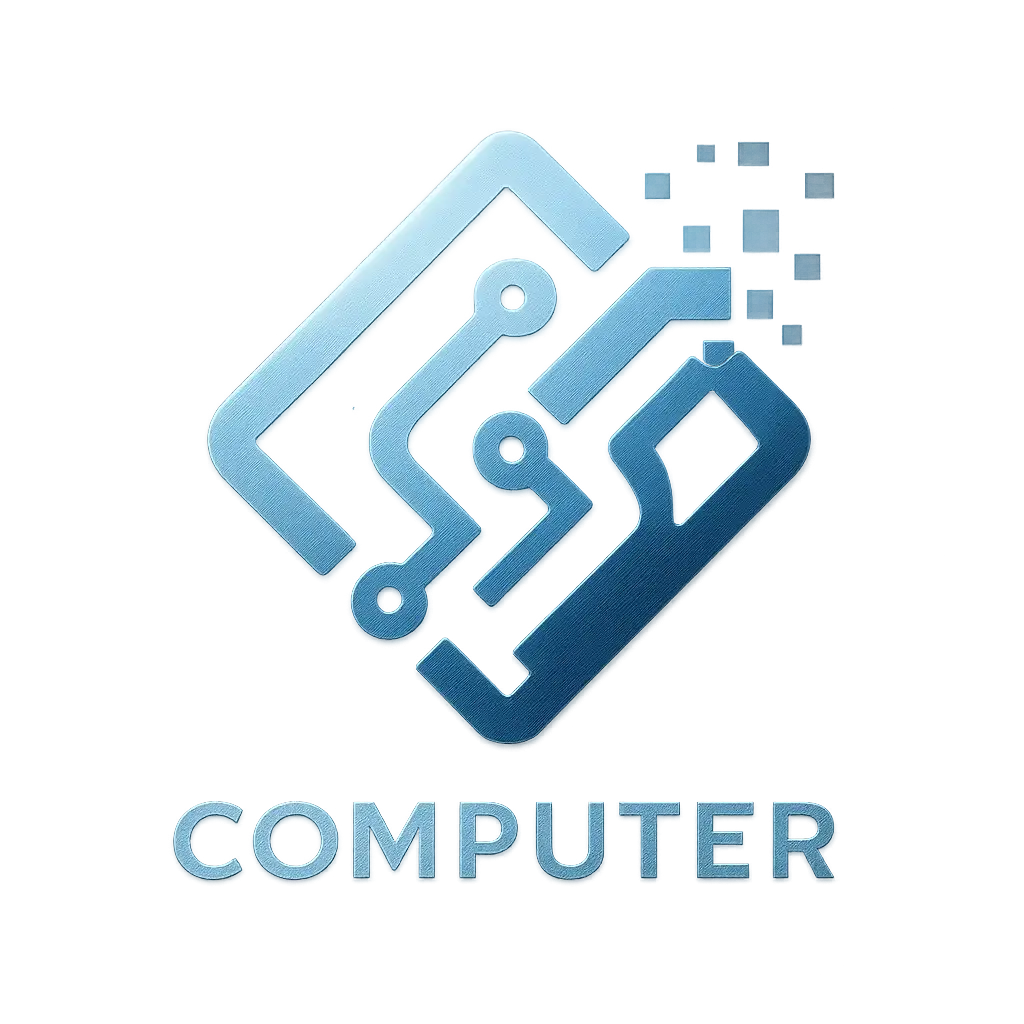Abstract Computer Logo template with geometric shapes and digital circuit design.