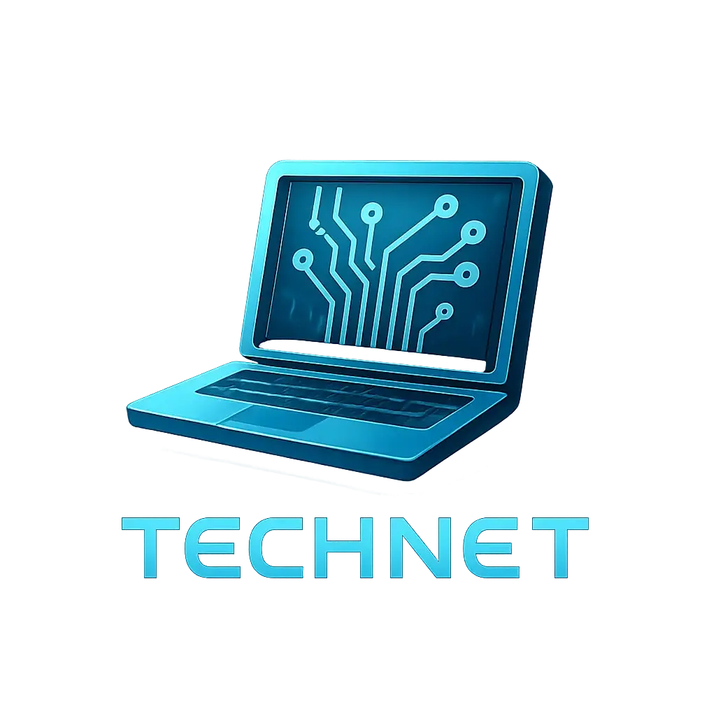 Computer Logo template with a laptop and glowing circuit design