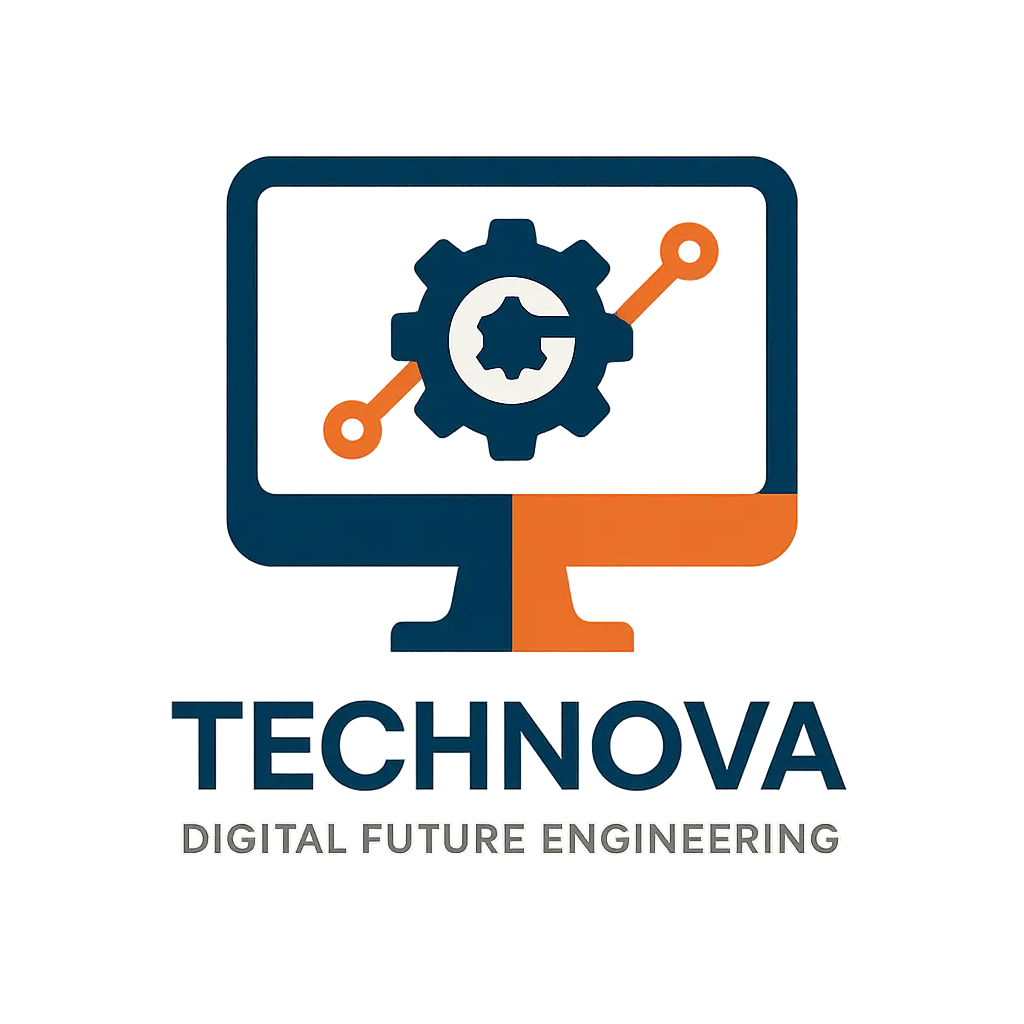 Computer Logo template with gear and circuit monitor